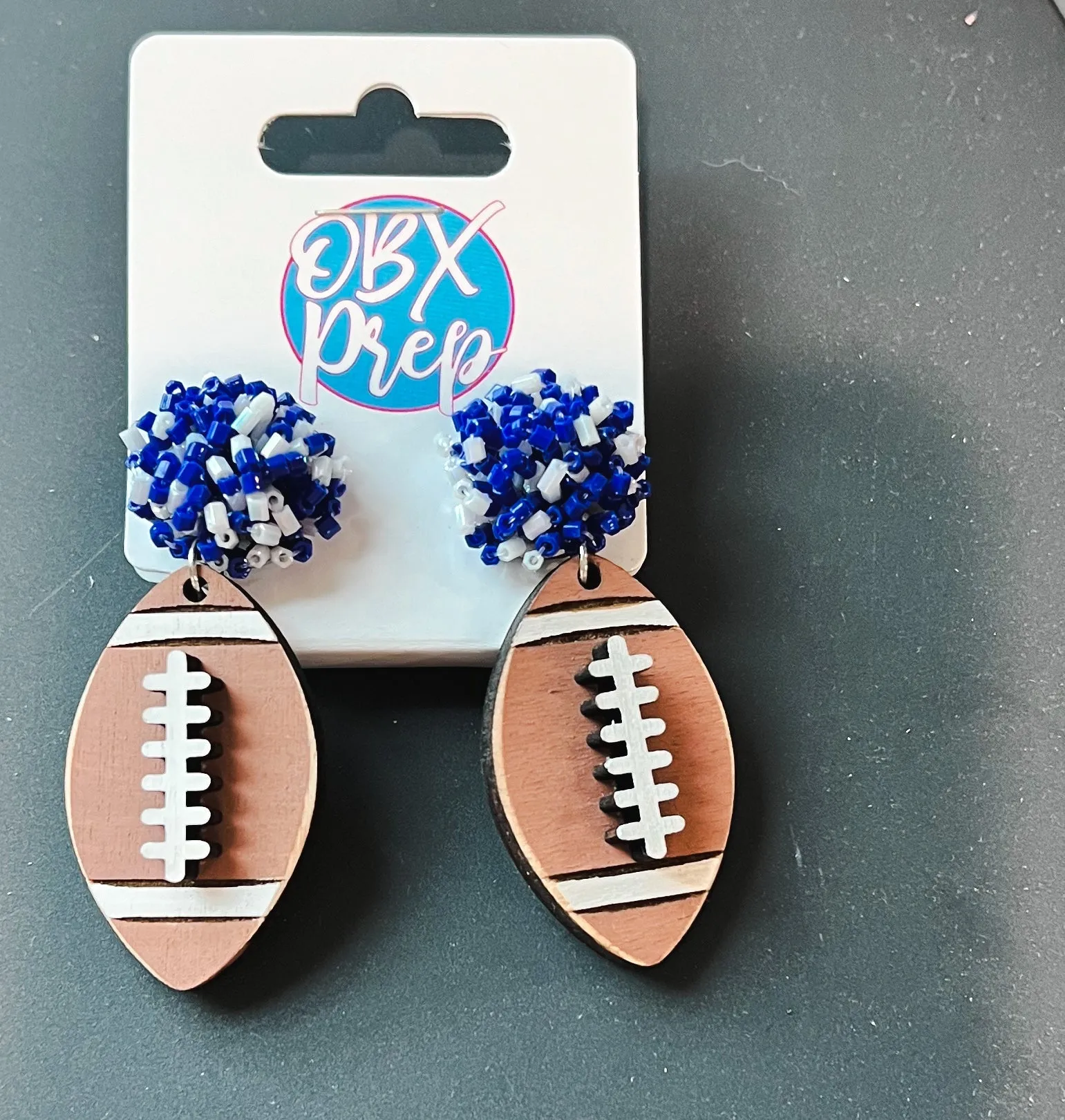 Custom Team Spirit Bead Topped Hand Painted Football Dangle Earrings sold by Roxie’s Picks product image thumbnail 2