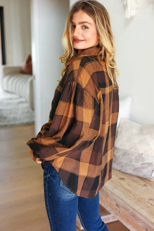 Rock'n Plaid Camel & Charcoal Button Down Oversized Shirt sold by Roxie’s Picks product image thumbnail 3