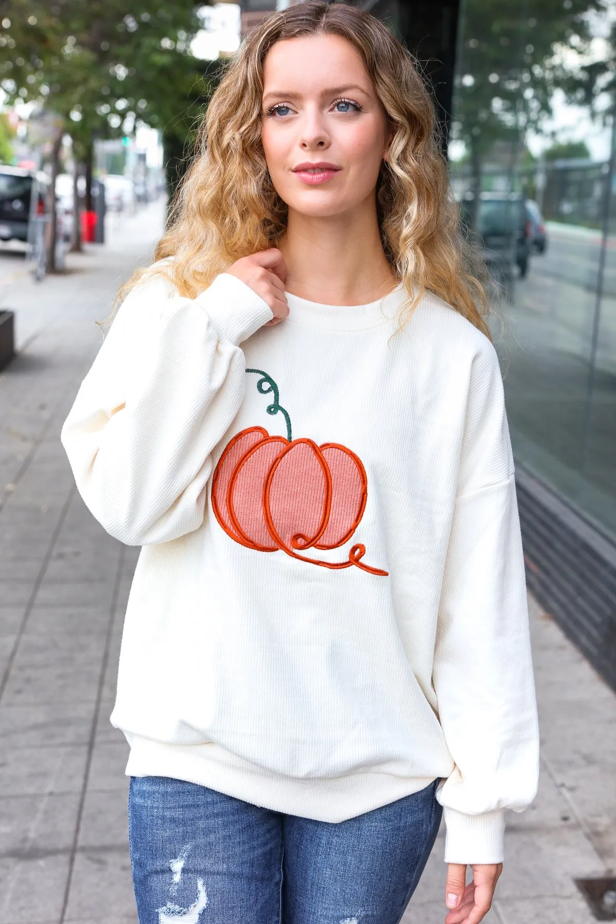Halloween Lovely Ivory Embroidered Pumpkin Knit Sweater sold by Roxie’s Picks product image thumbnail 5