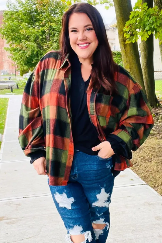 Rock'n Plaid Olive & Rust Button Down Oversized Shirt sold by Roxie’s Picks