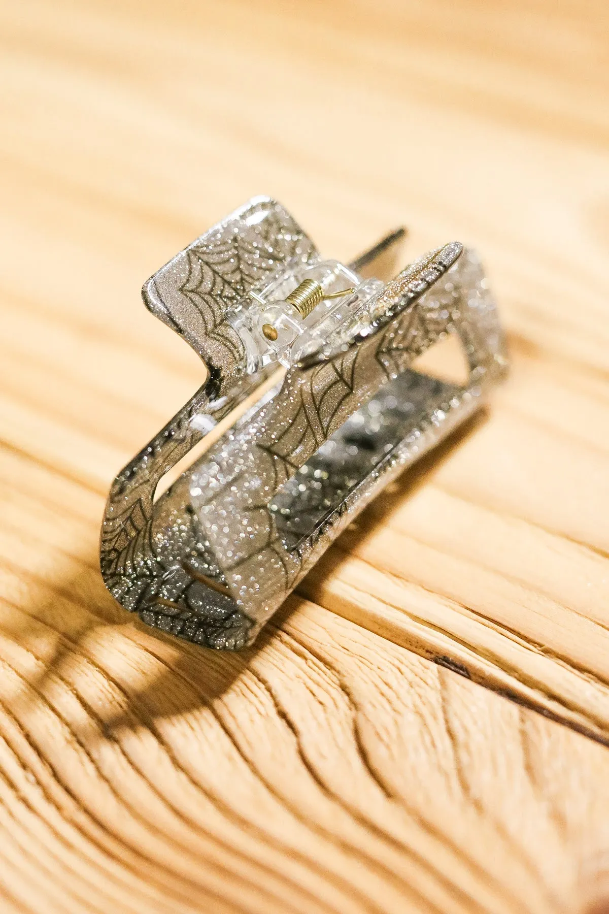 Silver Glitter Spider Web Halloween Hair Claw sold by Roxie’s Picks product image thumbnail 2