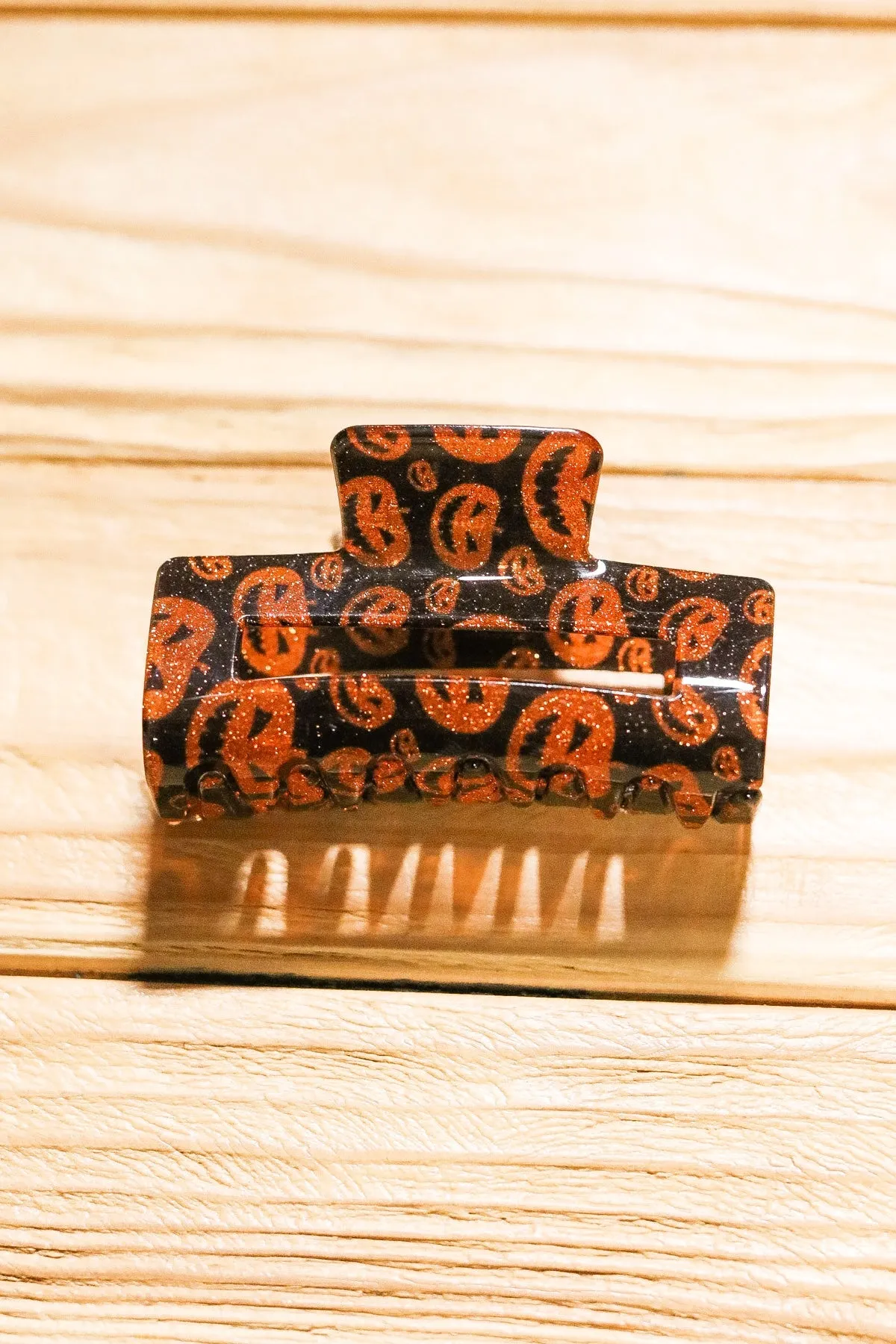 Orange & Black Glitter Jack-O-Lantern Halloween Hair Claw sold by Roxie’s Picks product image thumbnail 3