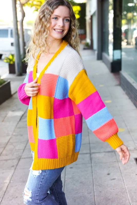 Spread Joy Multicolor Chunky Knit Color Block Patchwork Cardigan sold by Roxie’s Picks