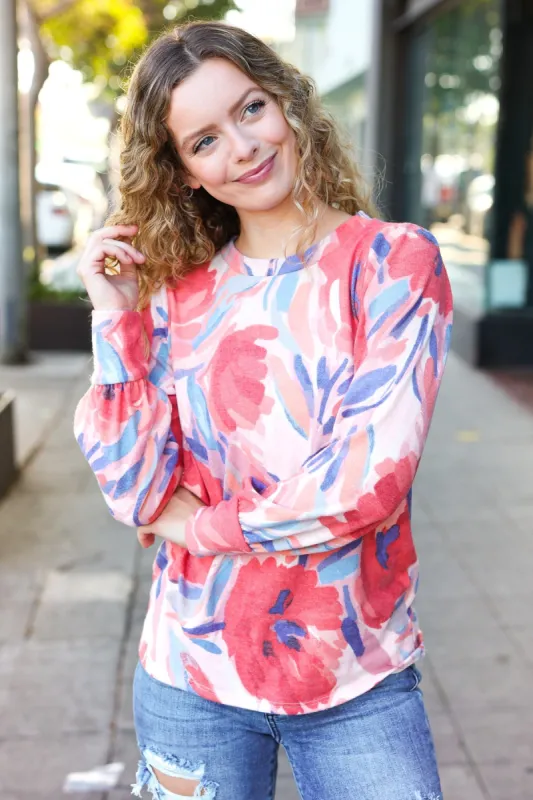 On My Heart Blush Floral Brushed Hacci Sweater Top sold by Roxie’s Picks