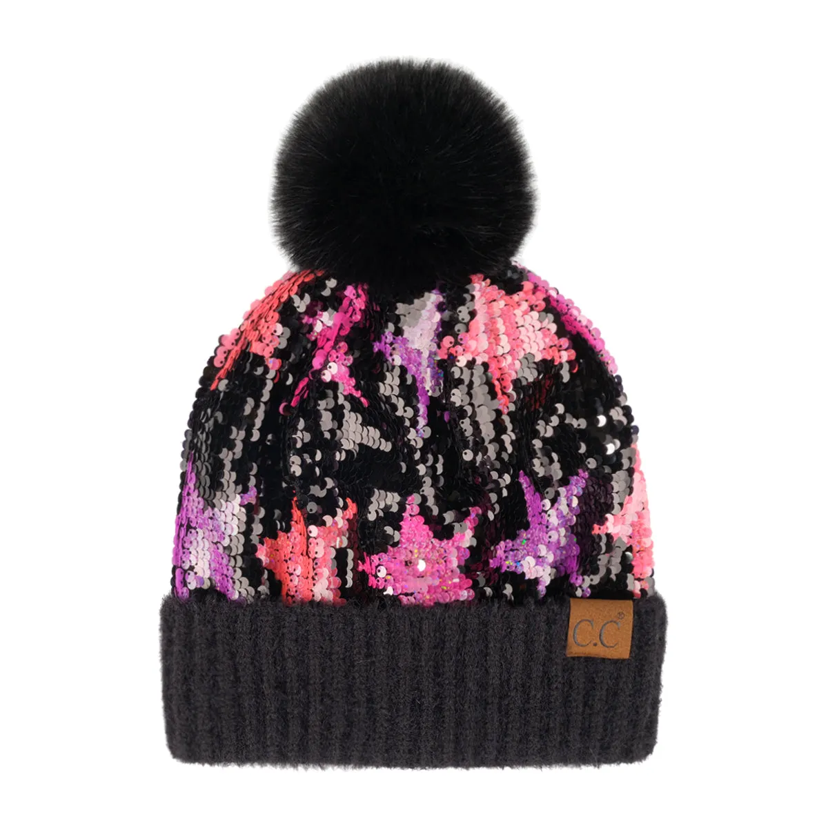 CC Neon Star Sequin Faux Fur Pom Beanie | Adult Teen One Size sold by Roxie’s Picks product image thumbnail 5
