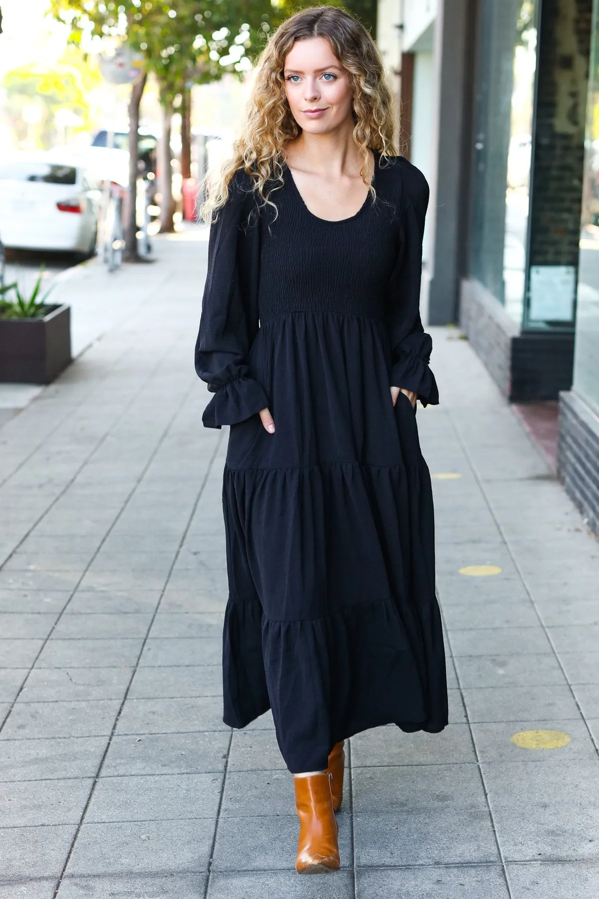 Beautiful You Black Smocked Ruffle Sleeve Maxi Dress sold by Roxie’s Picks product image thumbnail 5
