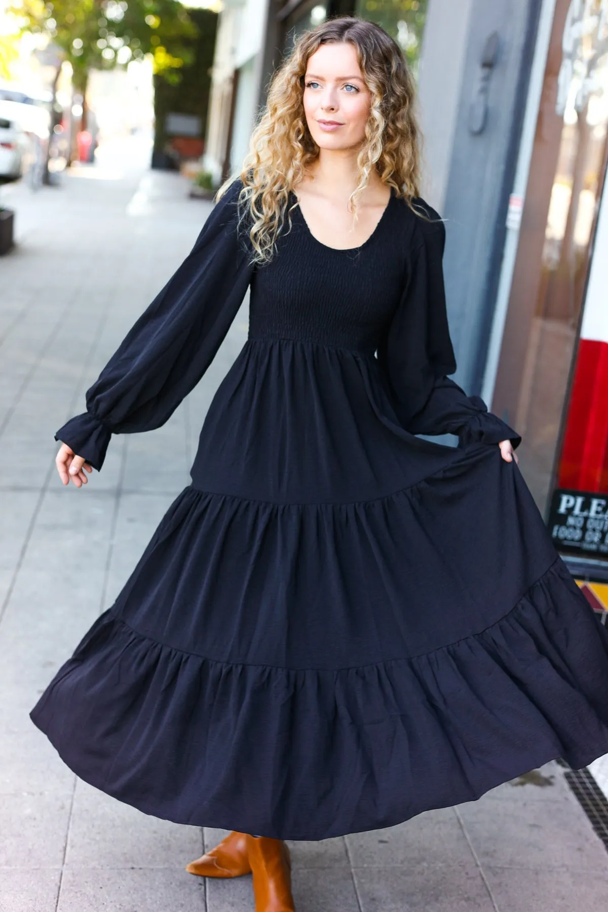 Beautiful You Black Smocked Ruffle Sleeve Maxi Dress sold by Roxie’s Picks product image thumbnail 4