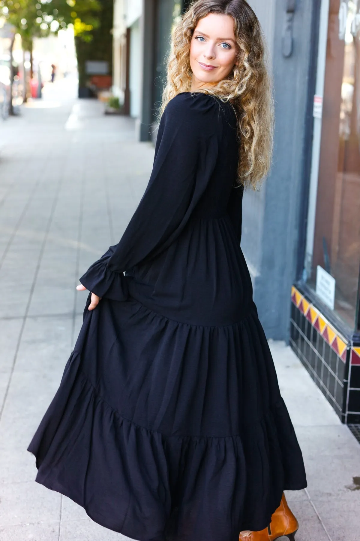 Beautiful You Black Smocked Ruffle Sleeve Maxi Dress sold by Roxie’s Picks product image thumbnail 2
