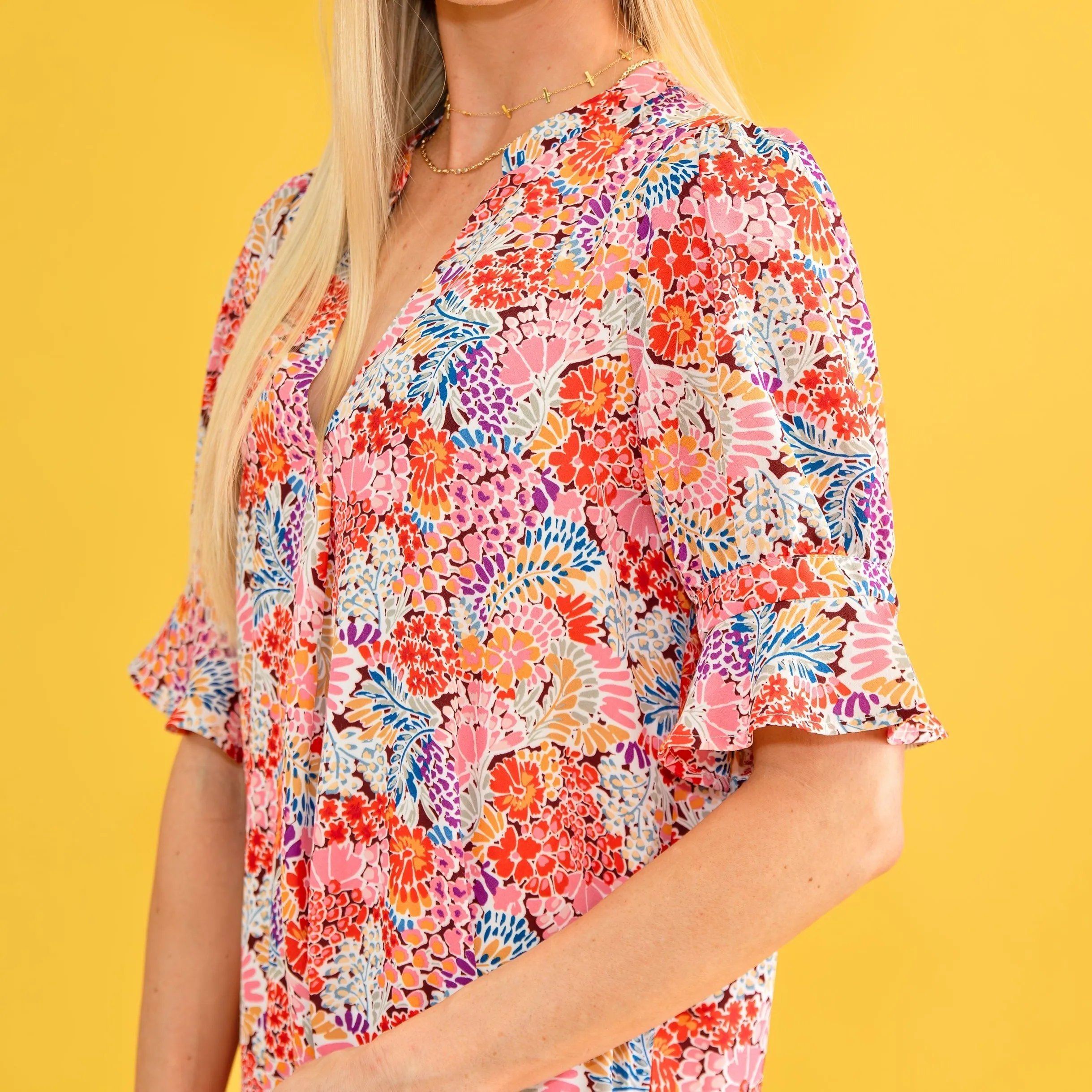 Multicolor Flutter Sleeve Shift Dress sold by Roxie’s Picks product image thumbnail 3