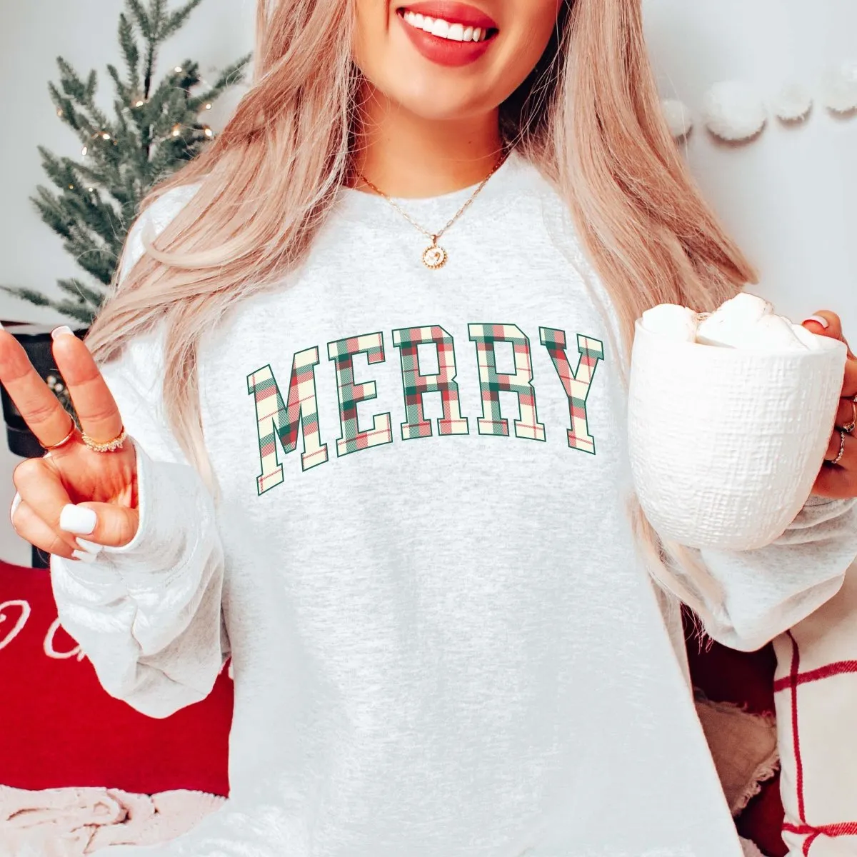 Plaid Merry Graphic Sweatshirt sold by Roxie’s Picks product image thumbnail 3