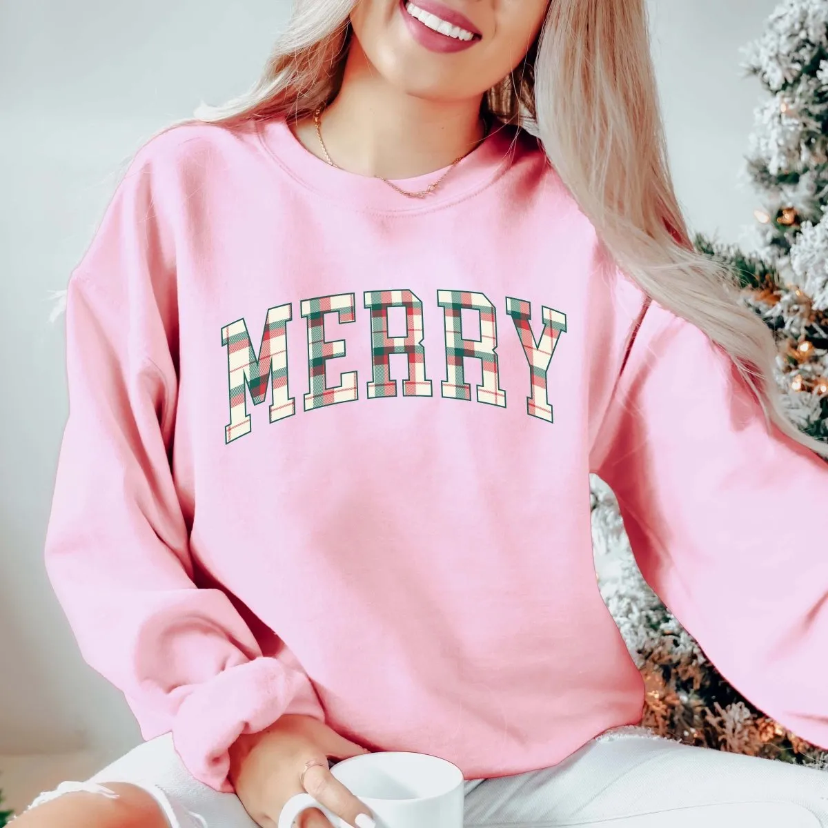 Plaid Merry Graphic Sweatshirt sold by Roxie’s Picks product image thumbnail 4