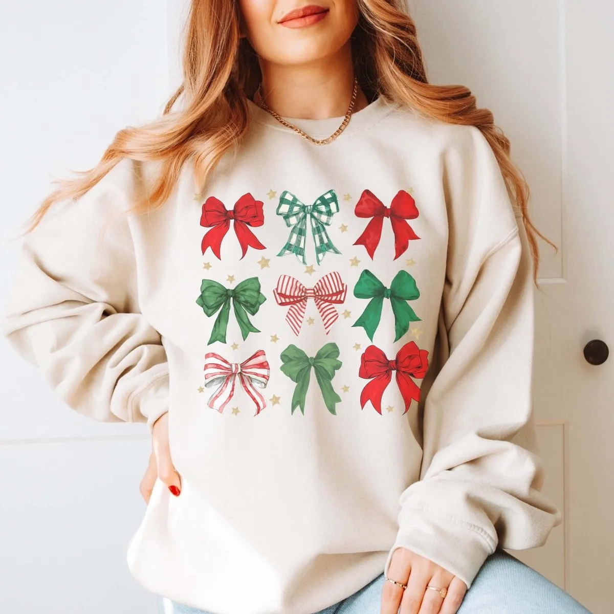 Red & Green Christmas Bow Collage Graphic Sweatshirt sold by Roxie’s Picks product image thumbnail 3