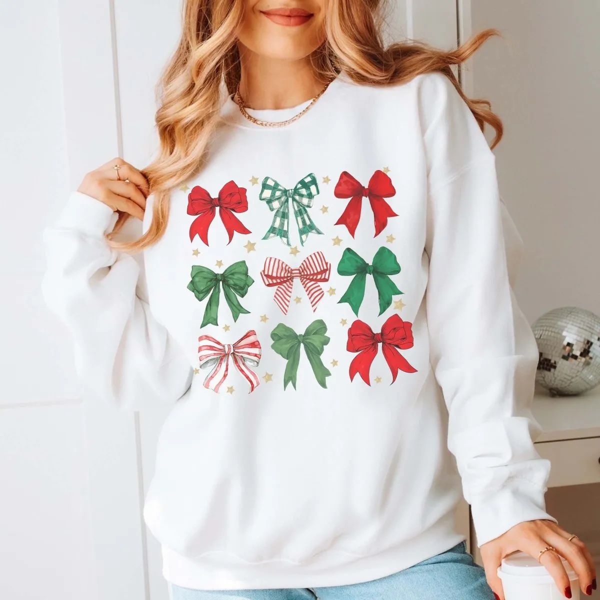 Red & Green Christmas Bow Collage Graphic Sweatshirt sold by Roxie’s Picks product image thumbnail 4