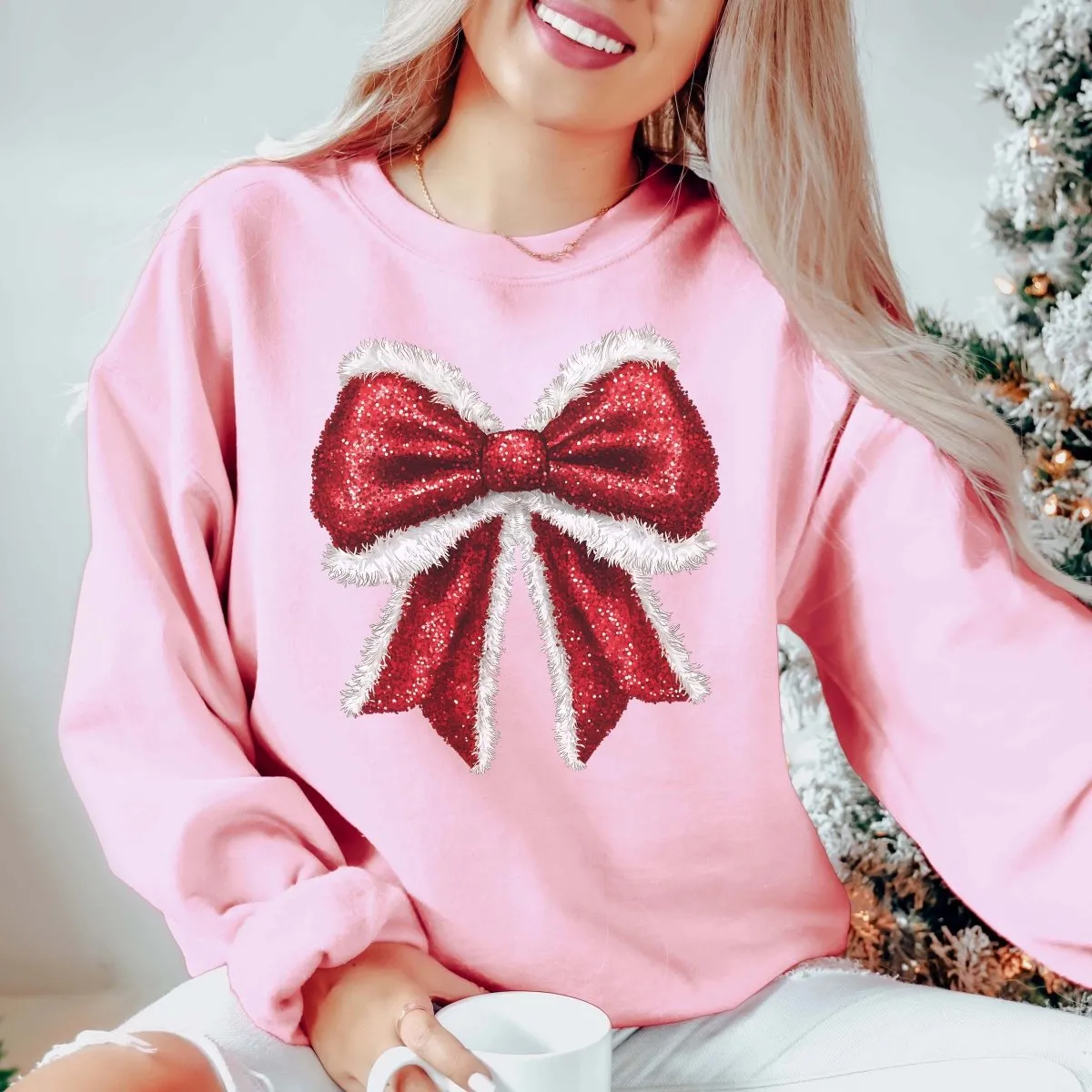 Sparkly Santa Bow Graphic Sweatshirt sold by Roxie’s Picks product image thumbnail 2