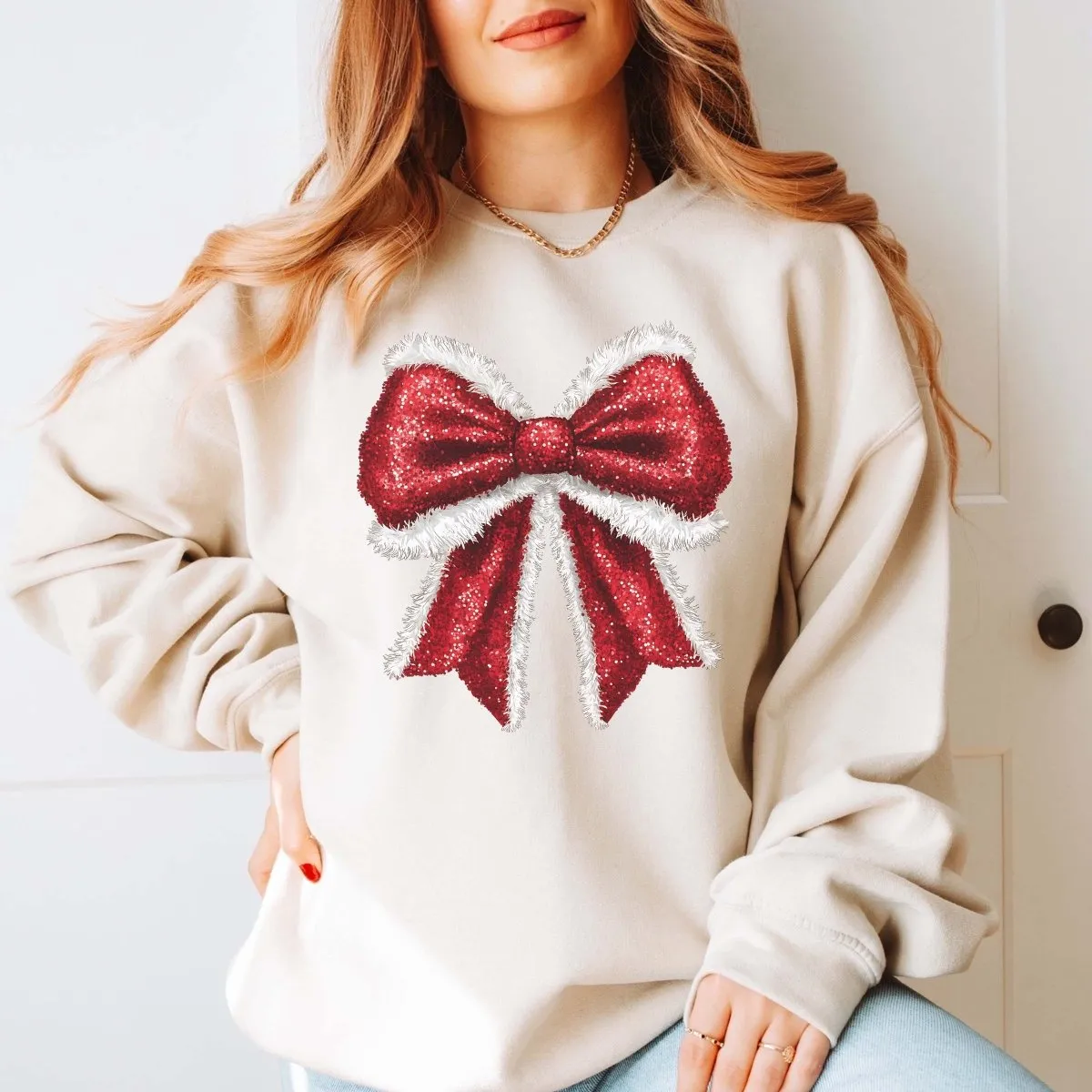 Sparkly Santa Bow Graphic Sweatshirt sold by Roxie’s Picks product image thumbnail 3