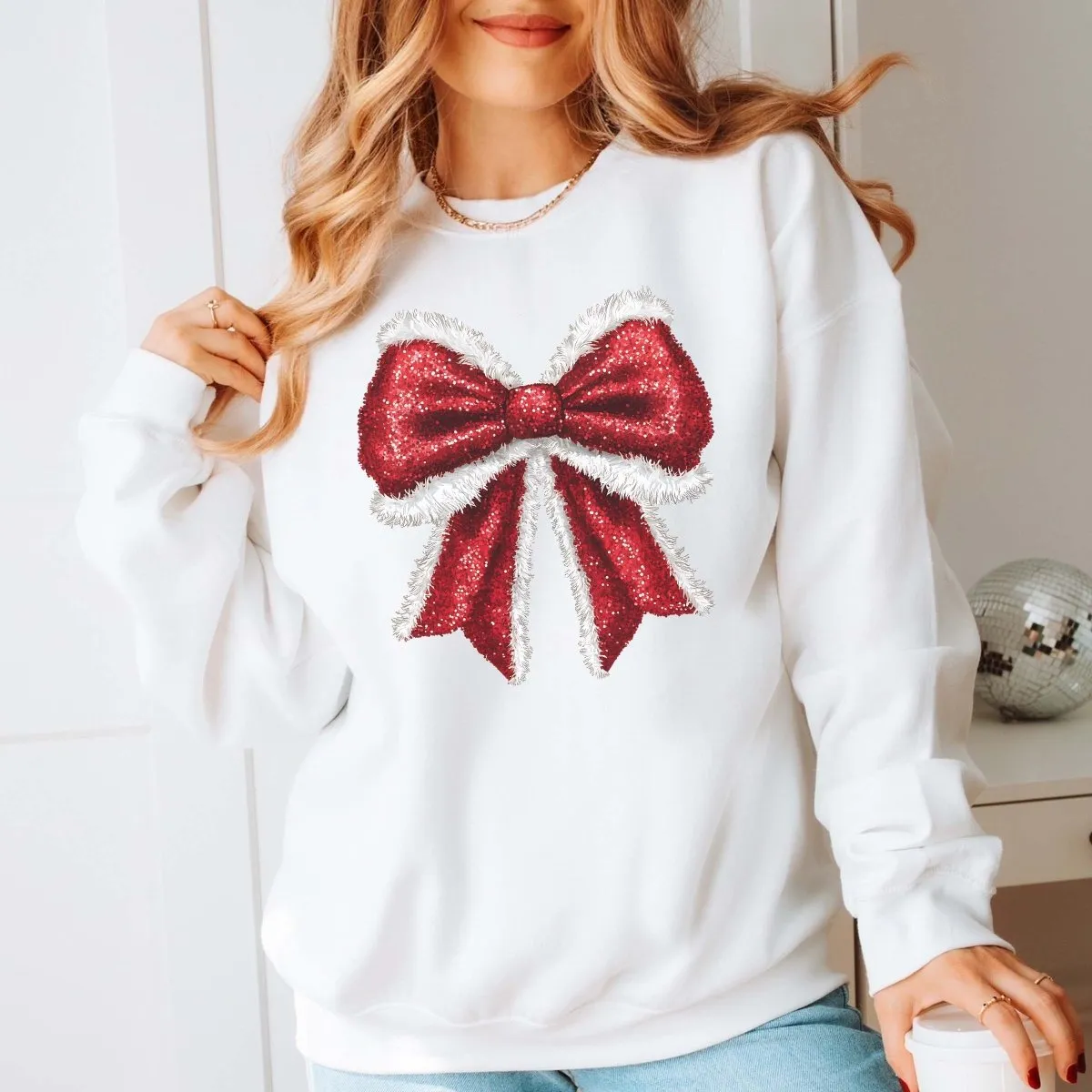 Sparkly Santa Bow Graphic Sweatshirt sold by Roxie’s Picks product image thumbnail 4