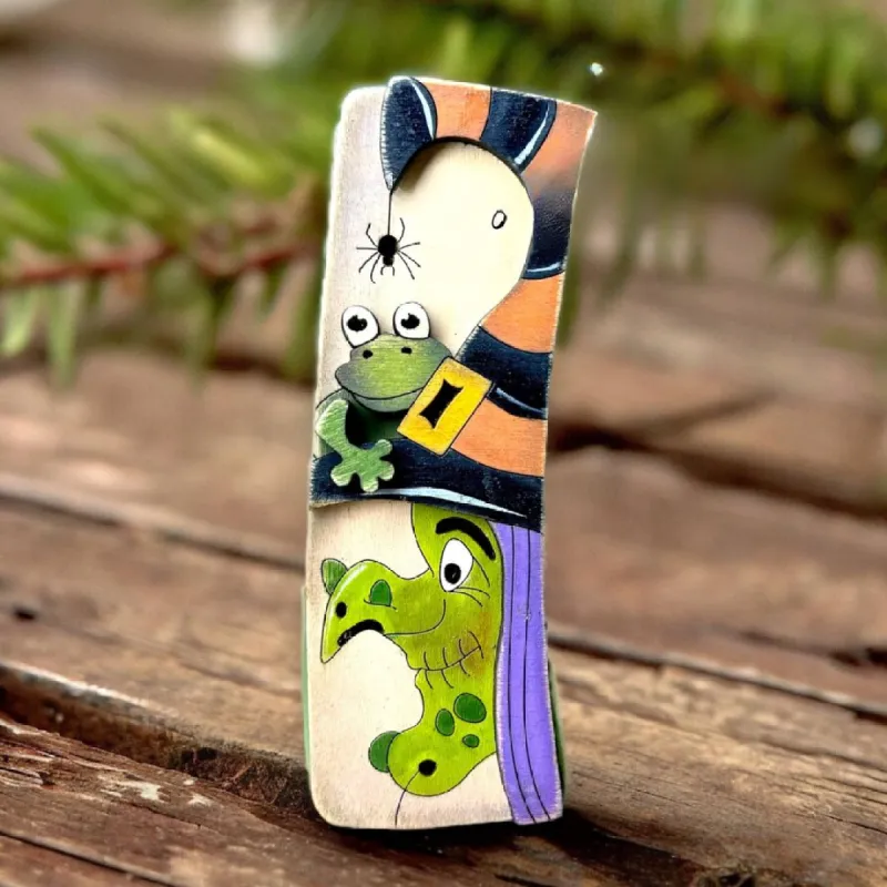 Enchanting Witch with Frog Hand Painted Wood Hair Claw Clip sold by Roxie’s Picks