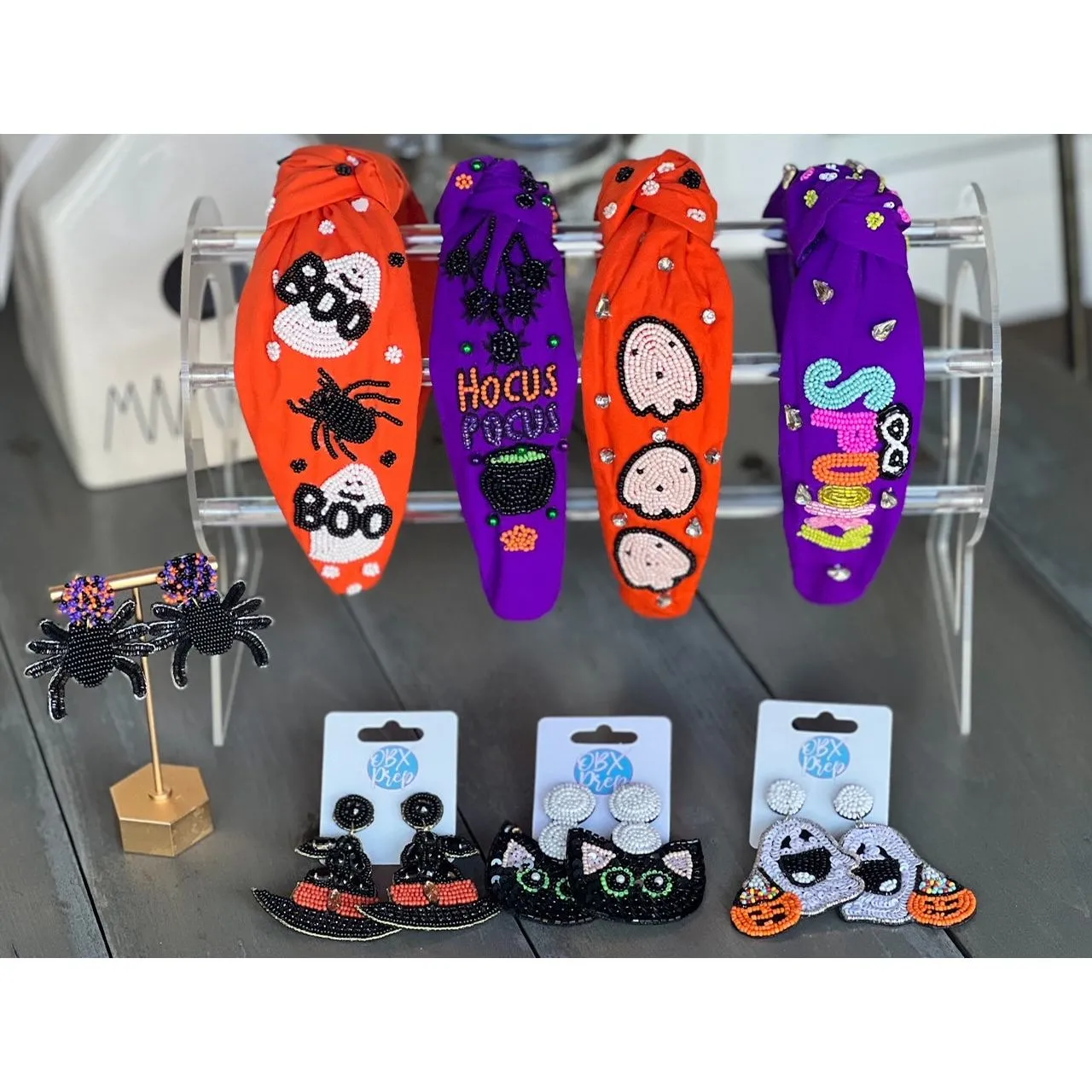 Spooky Rhinestone Halloween Top Knot Seed Beaded Handmade Headband sold by Roxie’s Picks product image thumbnail 2