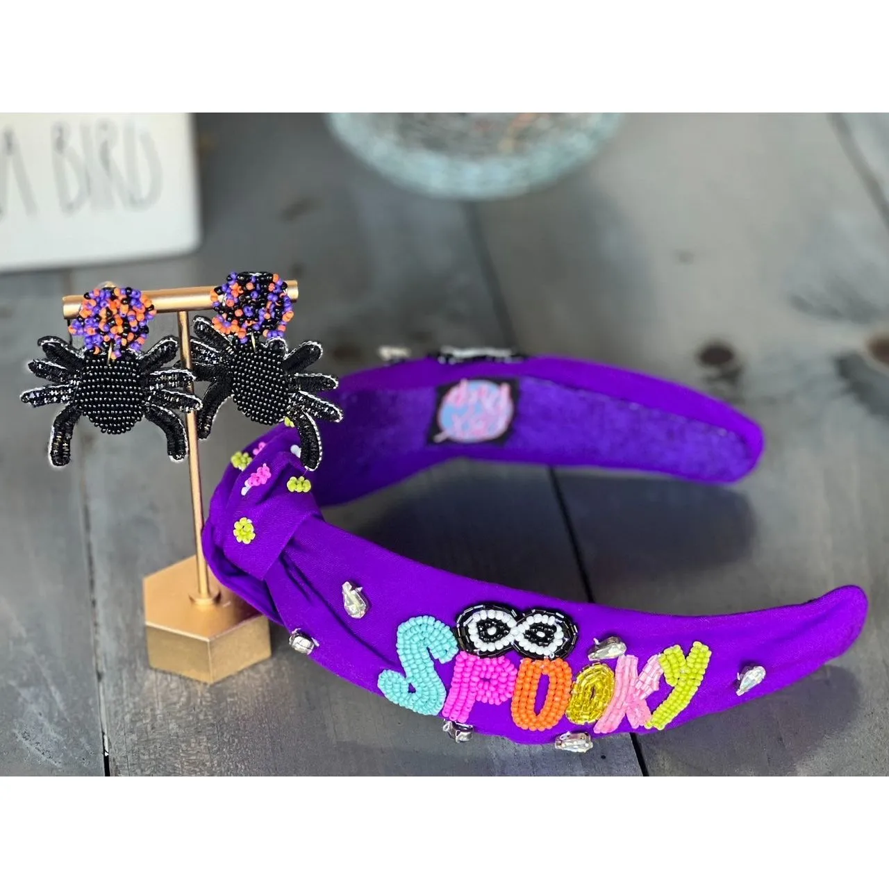 Spooky Rhinestone Halloween Top Knot Seed Beaded Handmade Headband sold by Roxie’s Picks