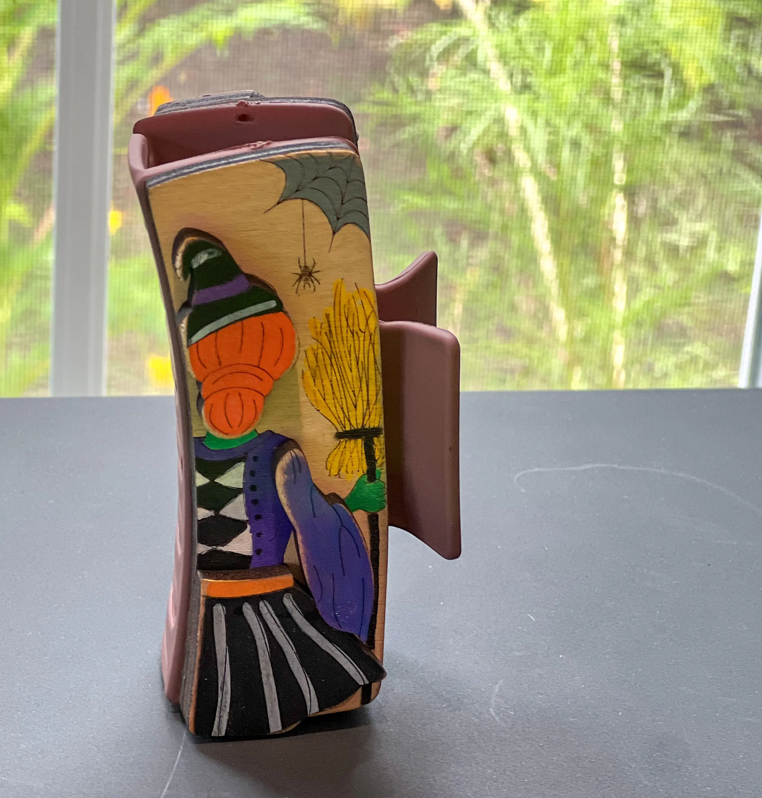 Witch with Broom Hand Painted Wood Hair Claw Clip sold by Roxie’s Picks