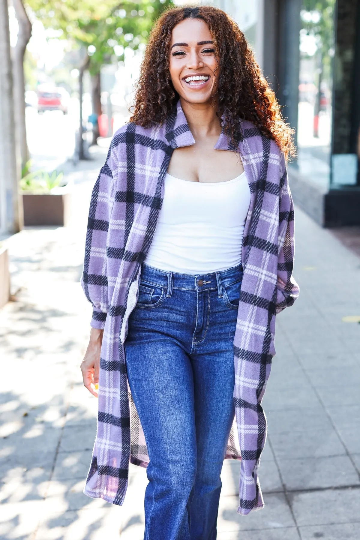 Fall Vibes Lavender Plaid Hacci Knit Open Cardigan sold by Roxie’s Picks product image thumbnail 3