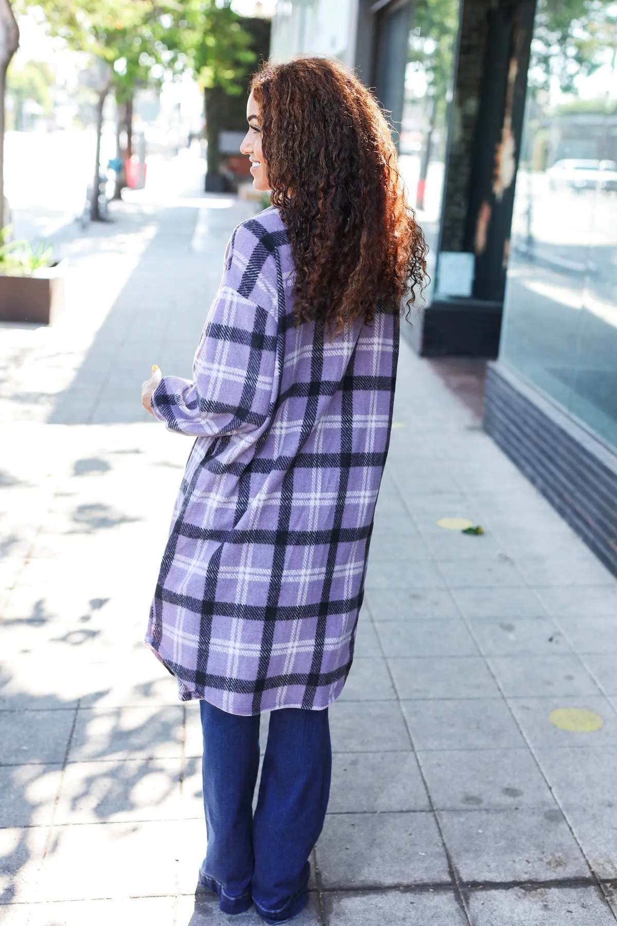 Fall Vibes Lavender Plaid Hacci Knit Open Cardigan sold by Roxie’s Picks product image thumbnail 2