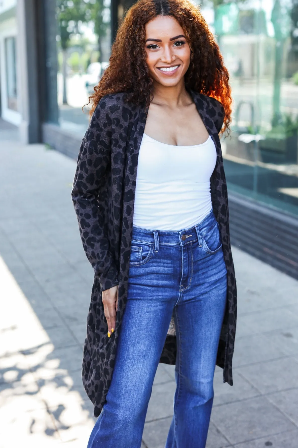 Boldly You Charcoal Animal Print Open Cardigan sold by Roxie’s Picks product image thumbnail 3