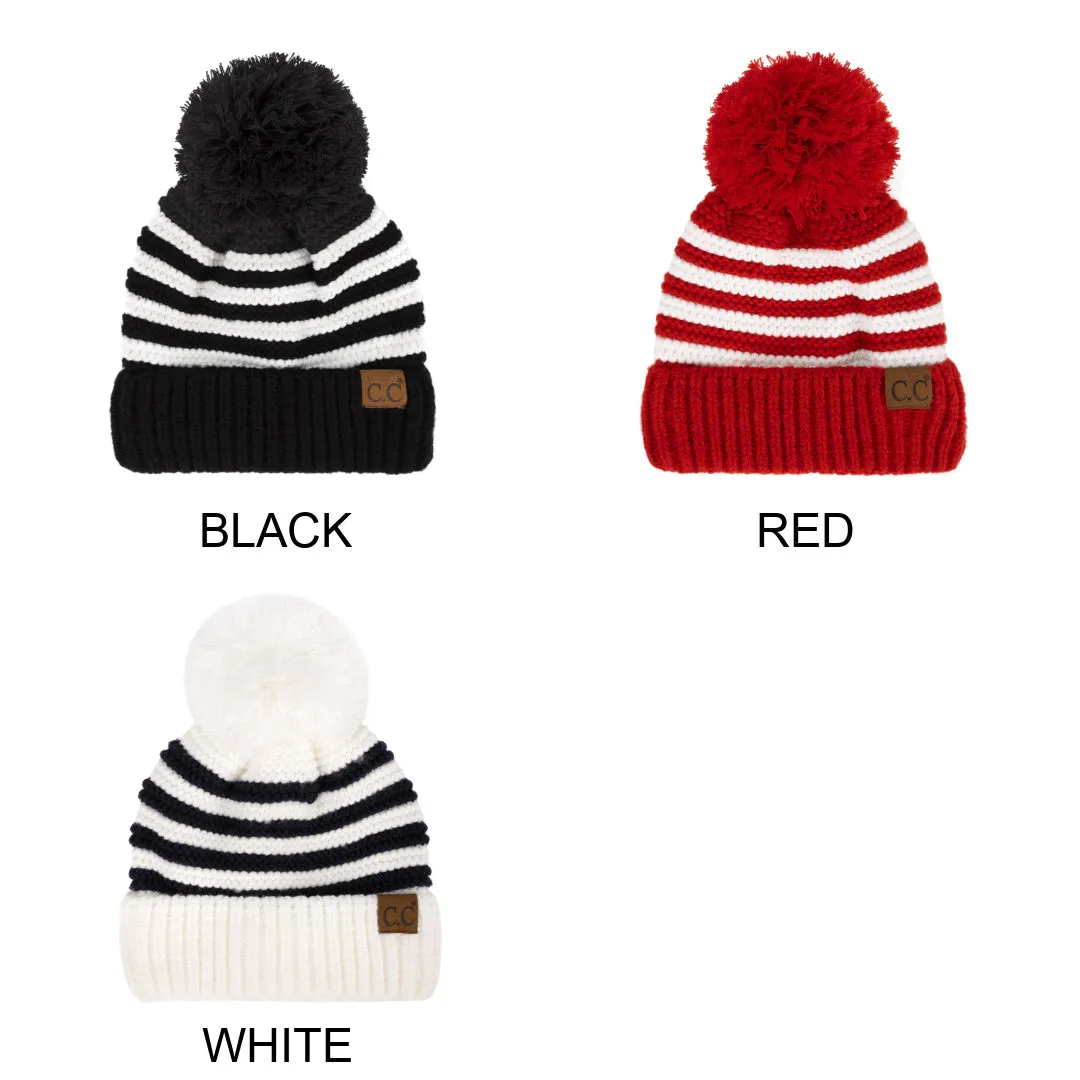 CC Chunky Knit Striped Pom Beanie sold by Roxie’s Picks product image thumbnail 2