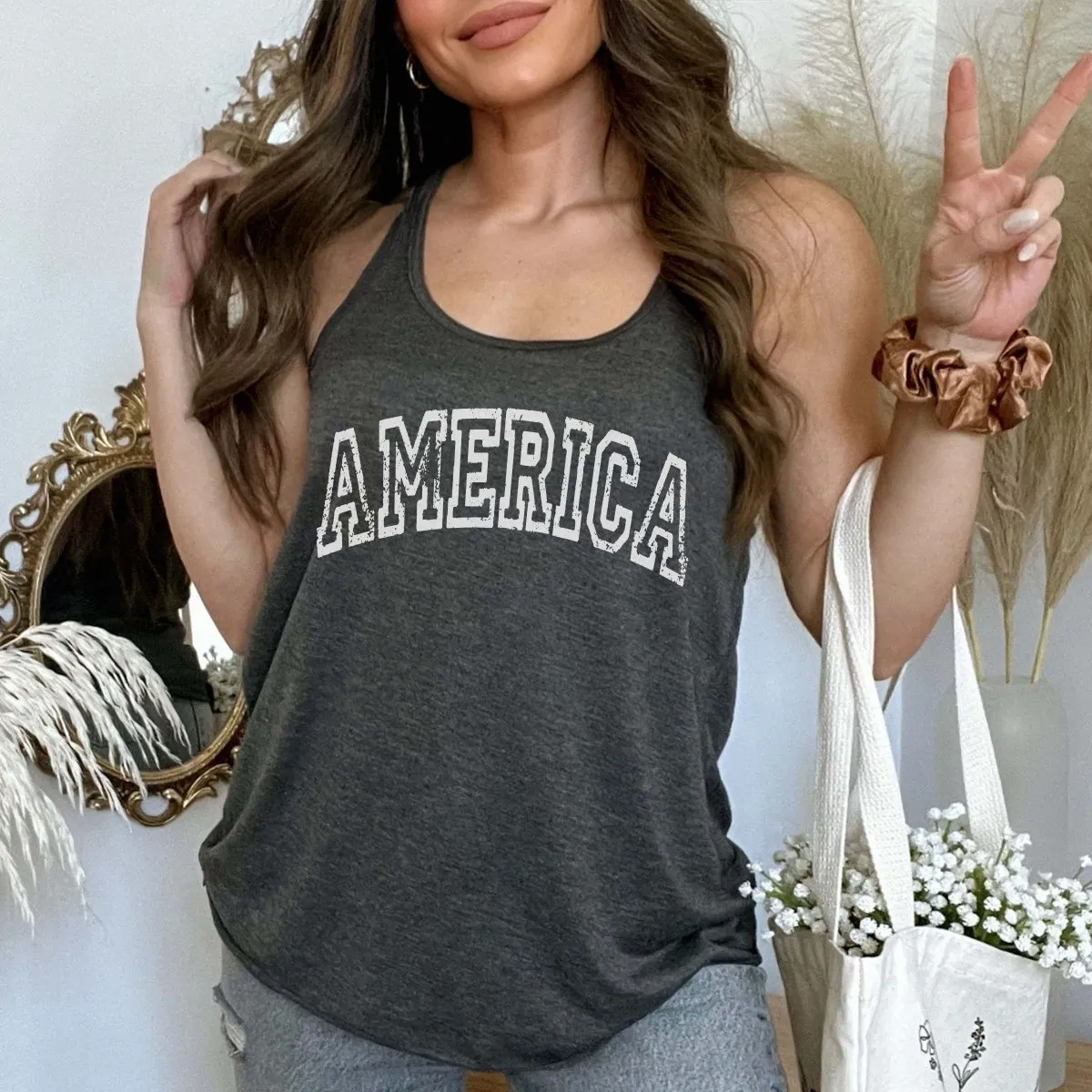 America Distressed Bella Flowy Tank sold by Roxie’s Picks product image thumbnail 3