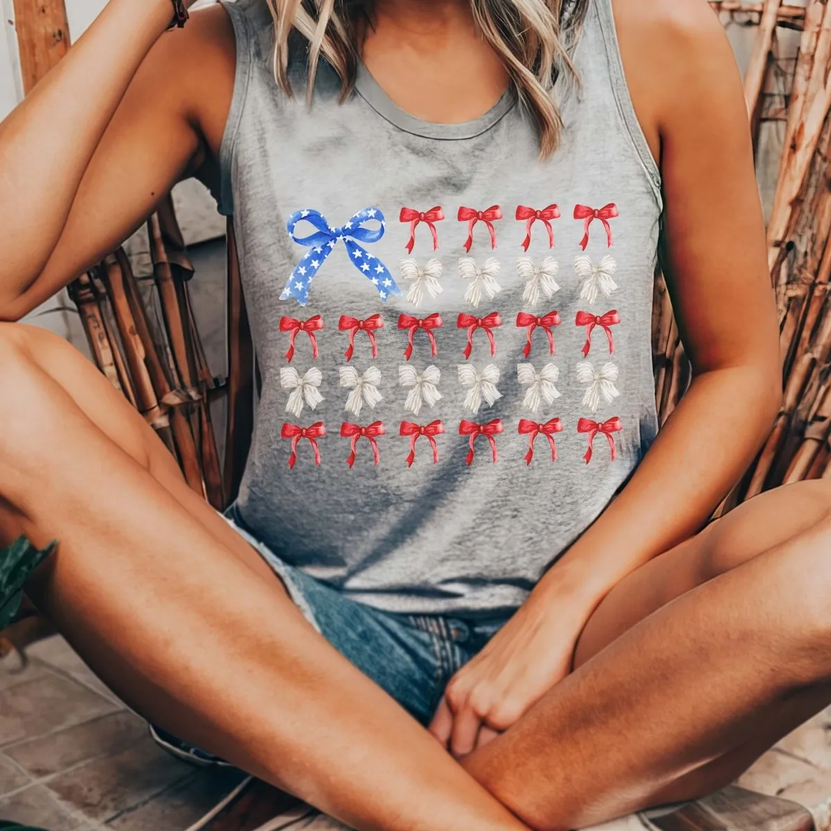 American Flag Bows Bella Flowy Tank sold by Roxie’s Picks product image thumbnail 3