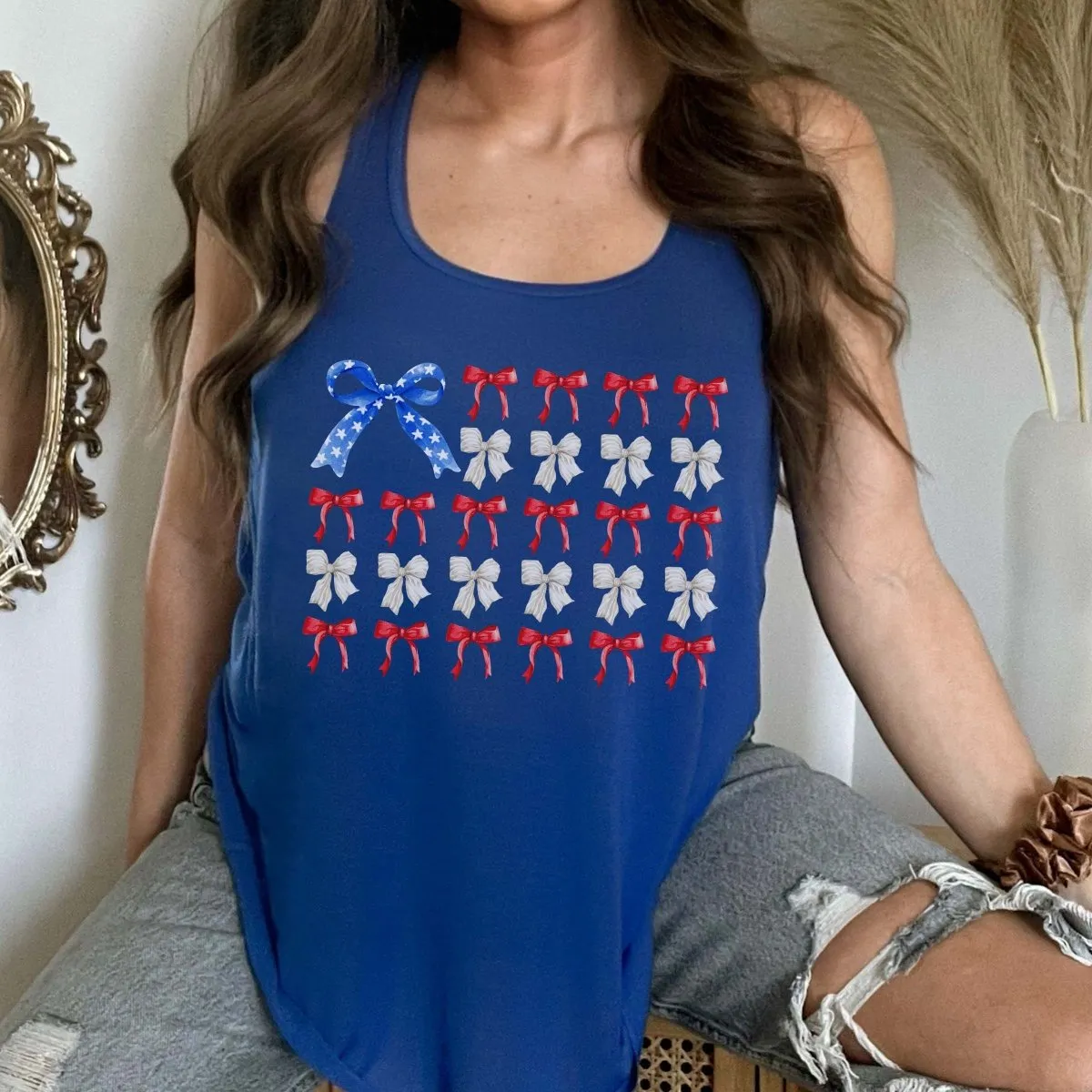 American Flag Bows Bella Flowy Tank sold by Roxie’s Picks product image thumbnail 2