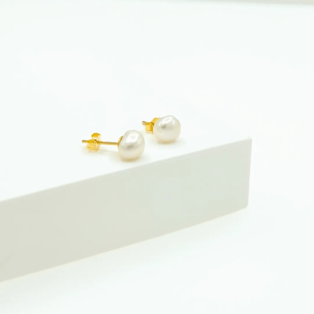 Kiera Stud Earrings Natural Pearl 18K Gold Vermeil sold by Roxie’s Picks
