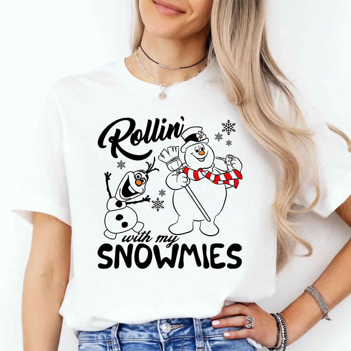Rollin' With My Snowmies Funny Christmas Graphic Tee sold by Roxie’s Picks