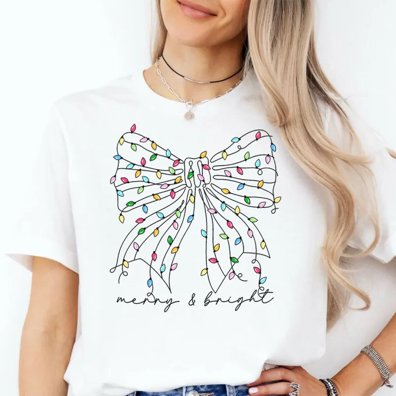Coquette Bow With Christmas Lights Graphic Tee sold by Roxie’s Picks