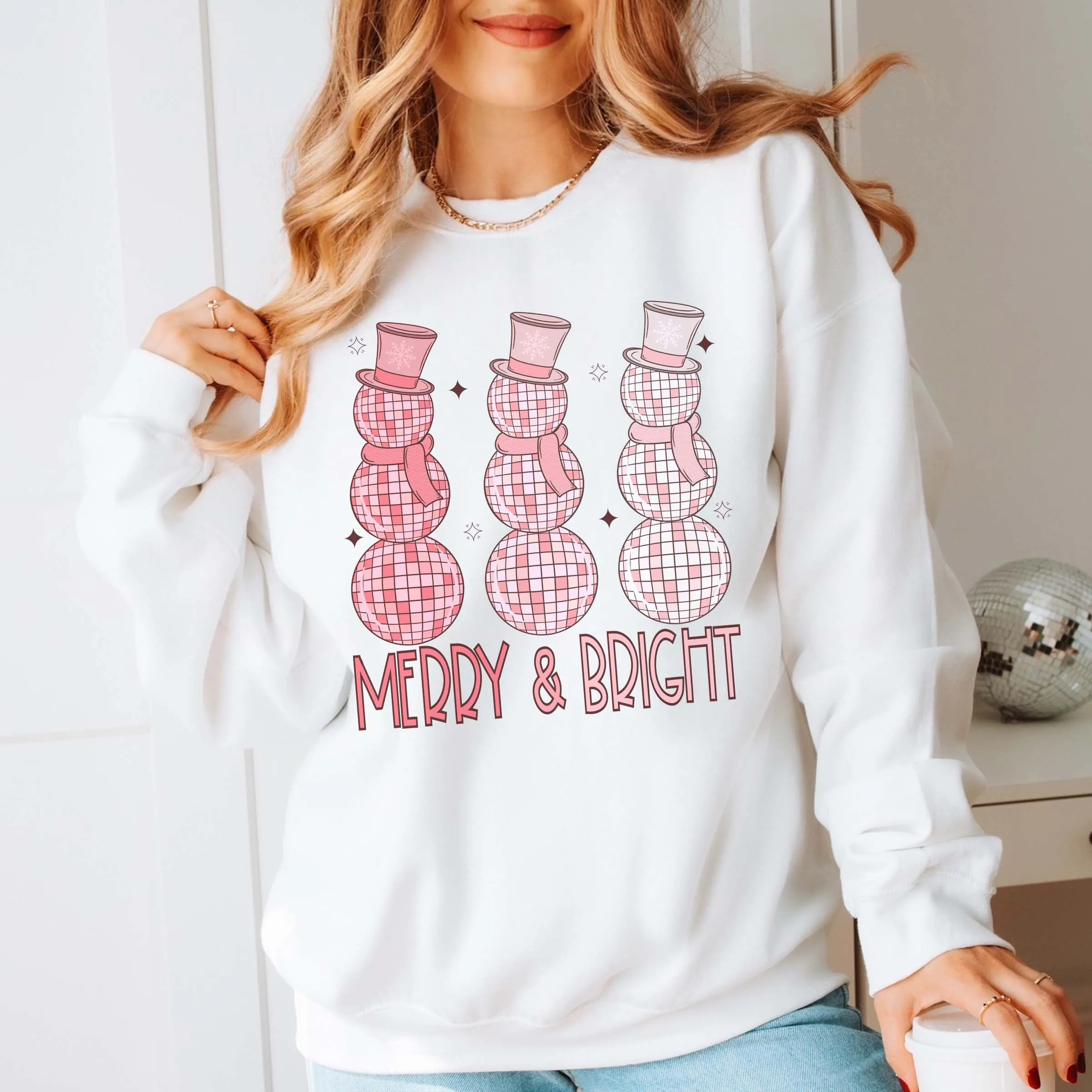 Merry & Bright Disco Snowmen Graphic Sweatshirt sold by Roxie’s Picks