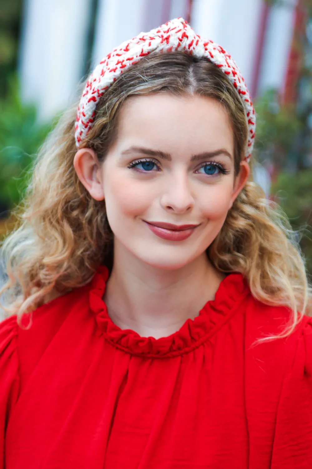 Cream Gold & Red Knit Top Knot Headband sold by Roxie’s Picks product image thumbnail 4