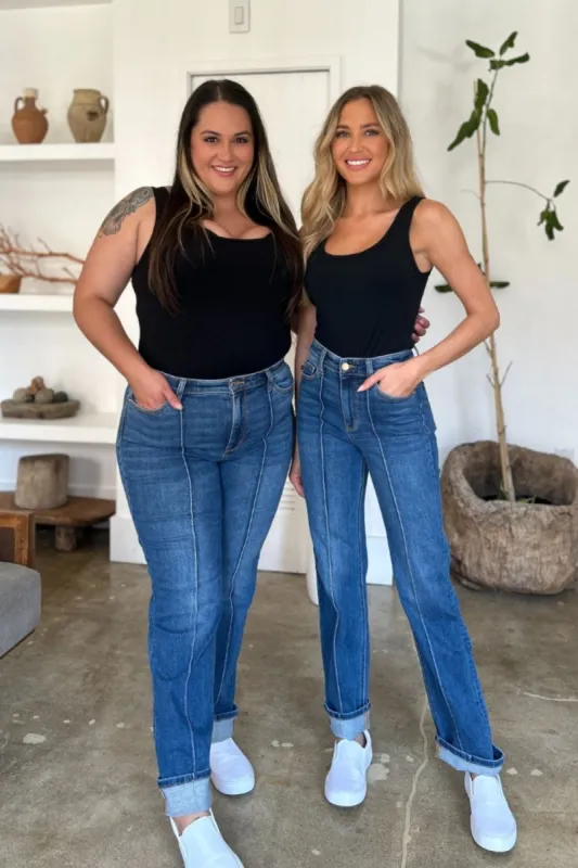 Judy Blue Full Size High Waist Front Seam Detail Straight Jeans sold by Roxie’s Picks