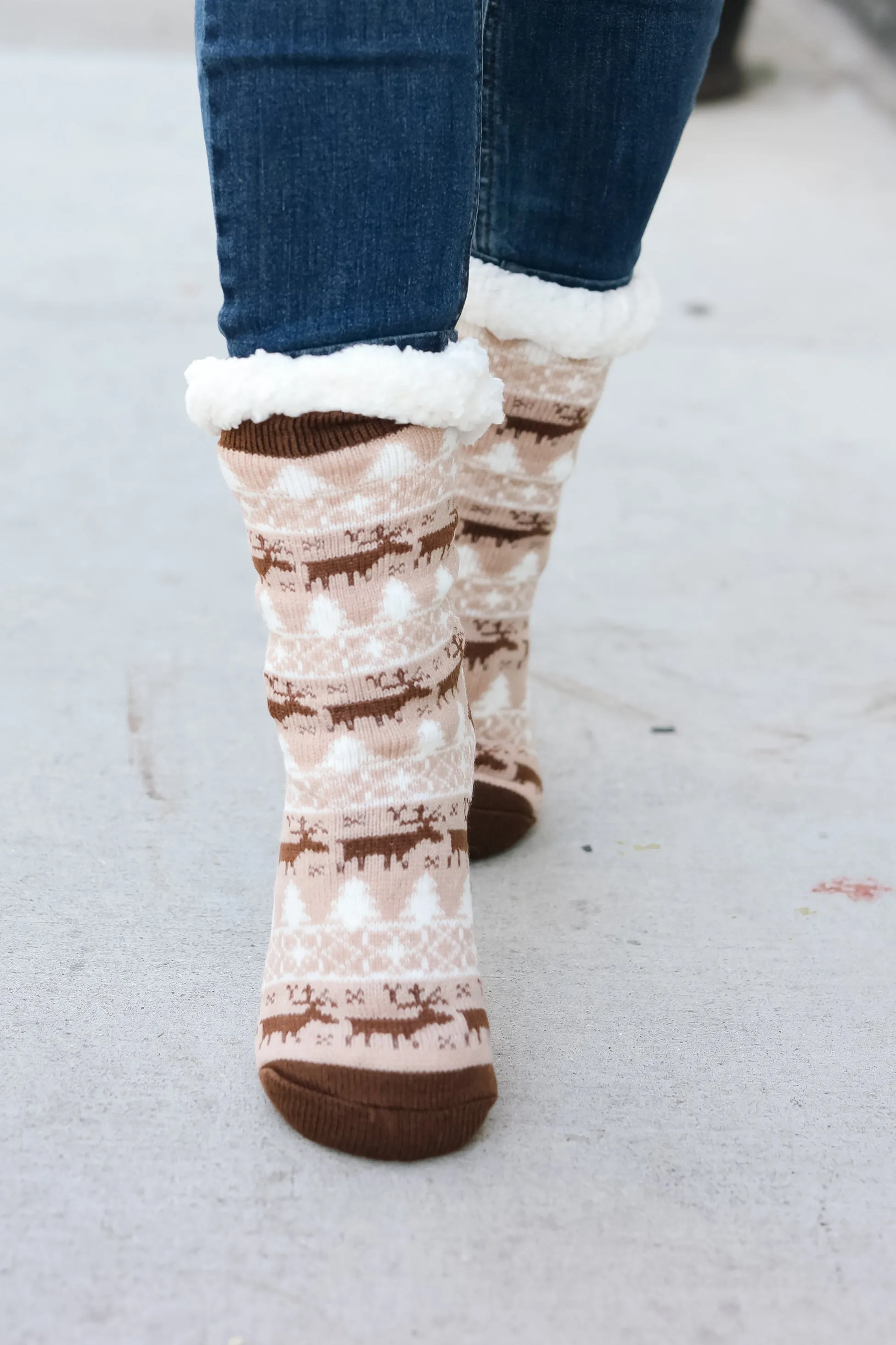 Brown Reindeer Sherpa Traction Bottom Slipper Socks sold by Roxie’s Picks product image thumbnail 3