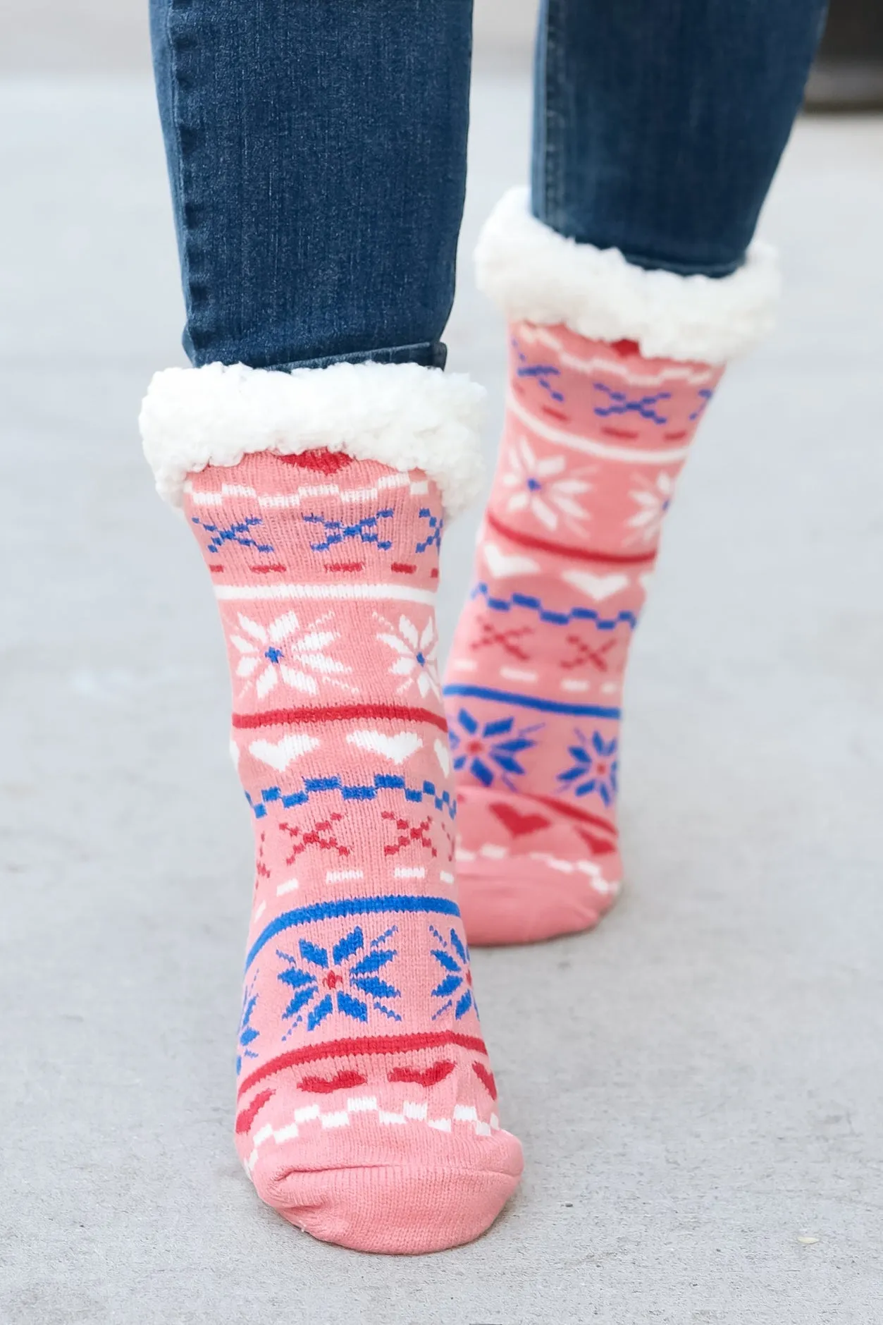 Blush Holiday Sherpa Traction Bottom Slipper Socks sold by Roxie’s Picks product image thumbnail 2