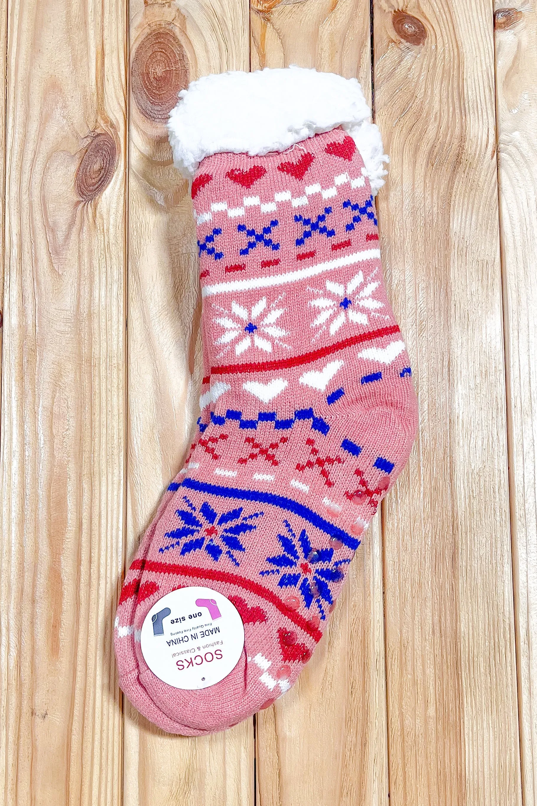 Blush Holiday Sherpa Traction Bottom Slipper Socks sold by Roxie’s Picks product image thumbnail 4
