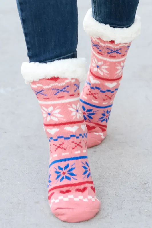 Blush Holiday Sherpa Traction Bottom Slipper Socks sold by Roxie’s Picks