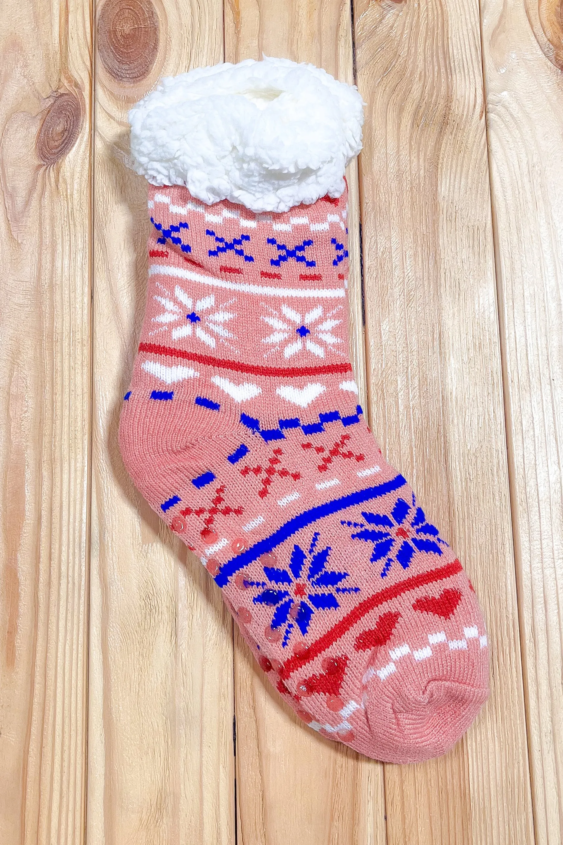Blush Holiday Sherpa Traction Bottom Slipper Socks sold by Roxie’s Picks product image thumbnail 3