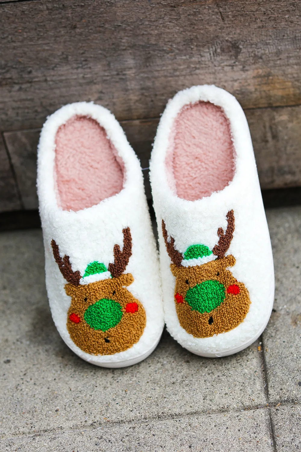 Holiday Red Nose Reindeer Print Fleece Slippers sold by Roxie’s Picks product image thumbnail 2