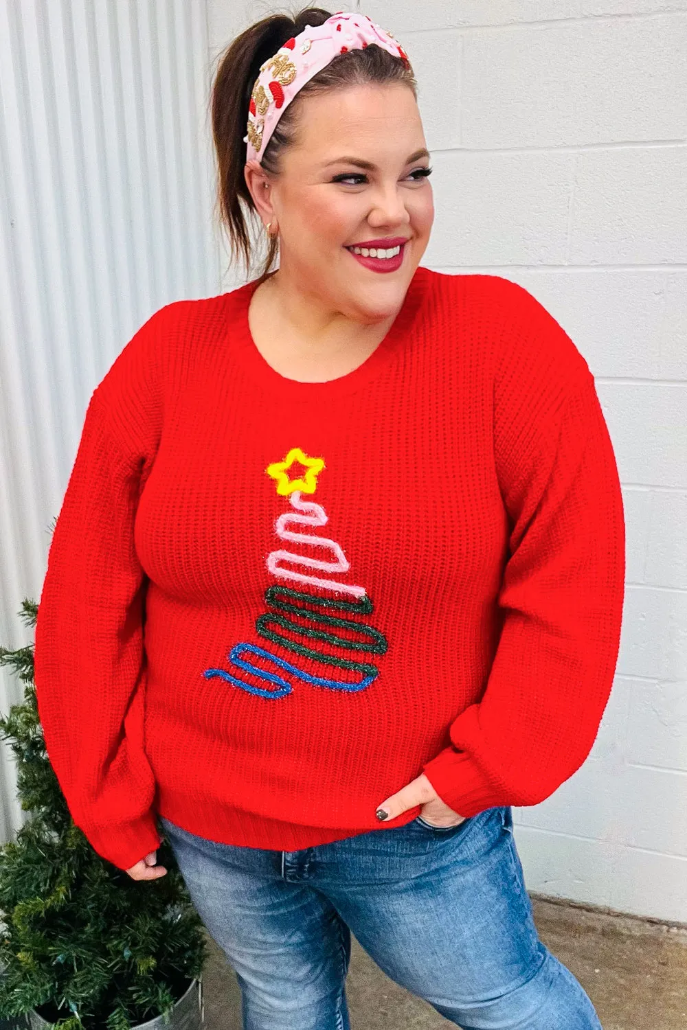 All I Want Red Christmas Tree Lurex Embroidery Sweater sold by Roxie’s Picks