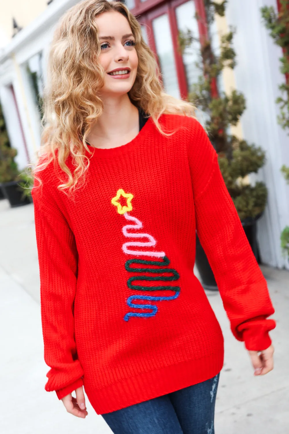 All I Want Red Christmas Tree Lurex Embroidery Sweater sold by Roxie’s Picks product image thumbnail 4
