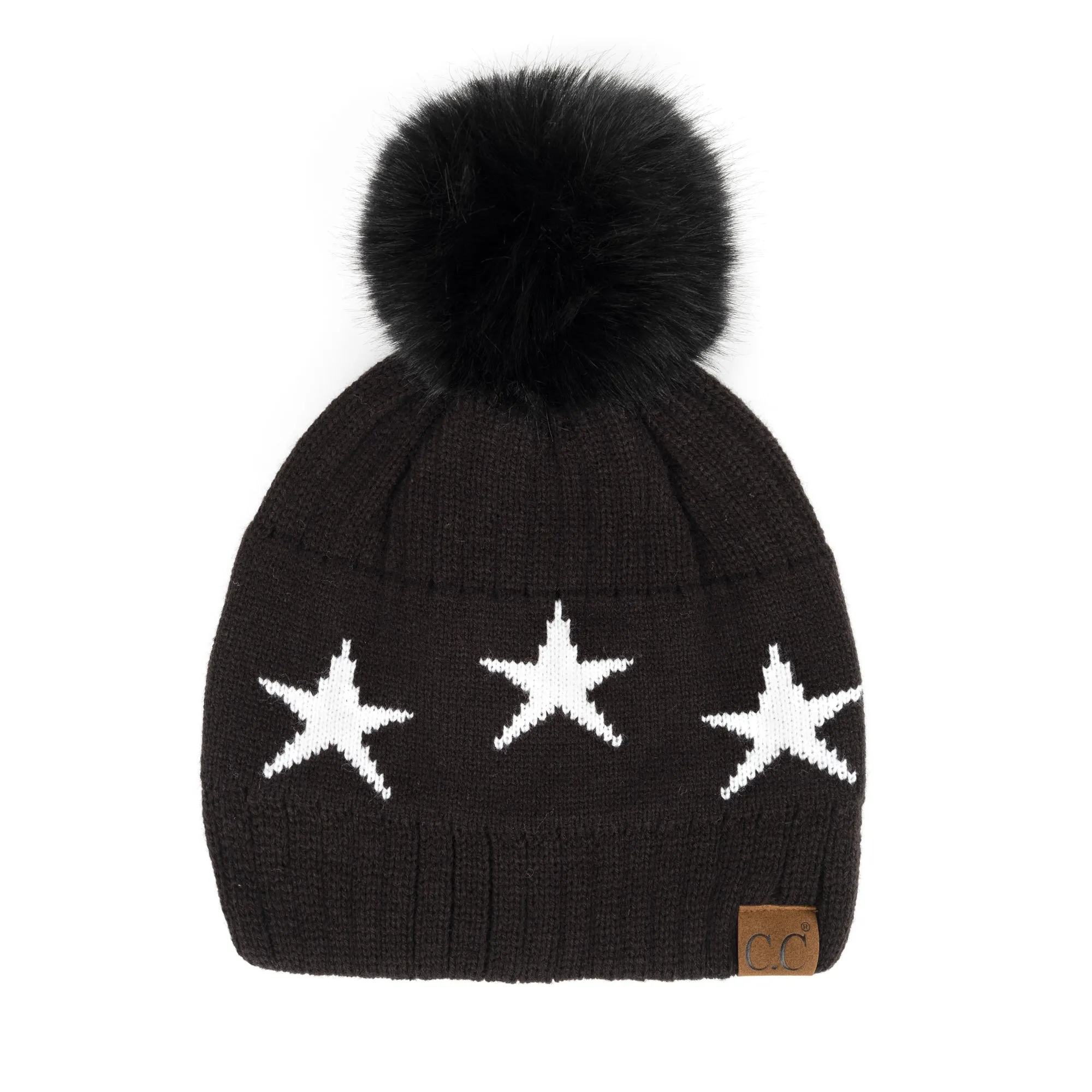 CC Beanie with Quality Faux Fur Pom & Star Pattern sold by Roxie’s Picks product image thumbnail 3