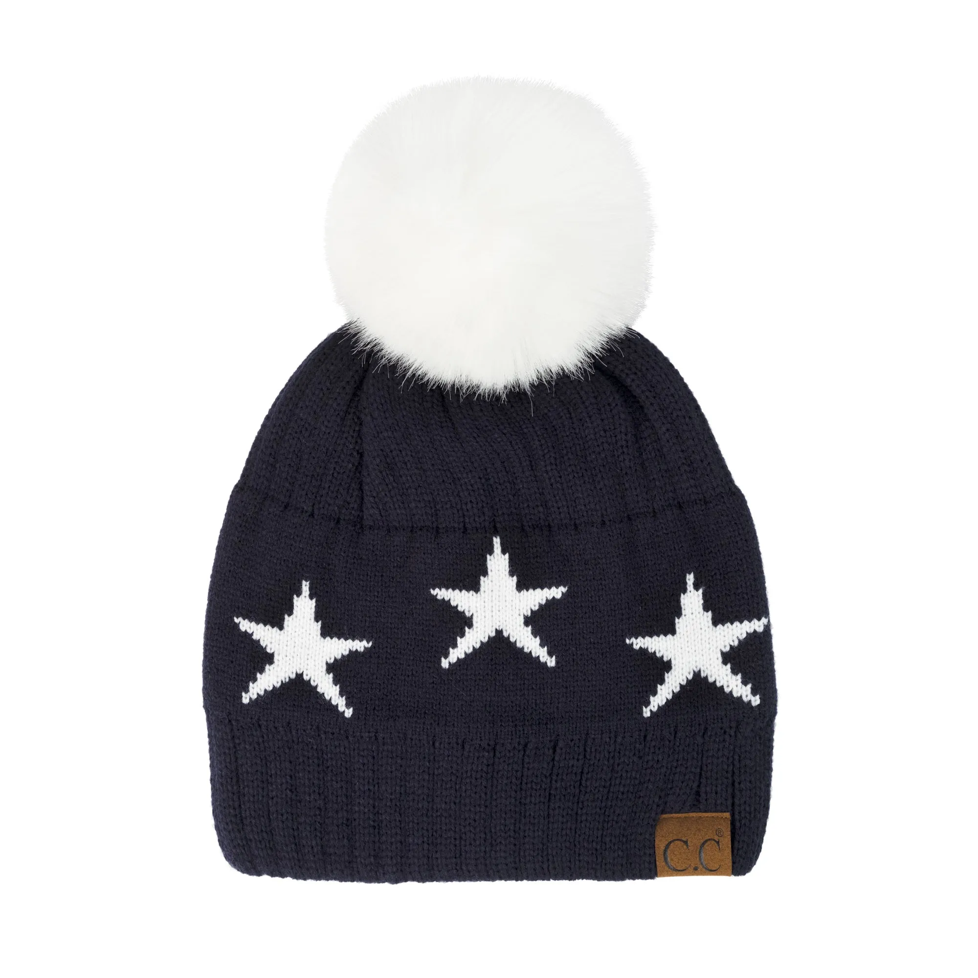 CC Beanie with Quality Faux Fur Pom & Star Pattern sold by Roxie’s Picks product image thumbnail 4