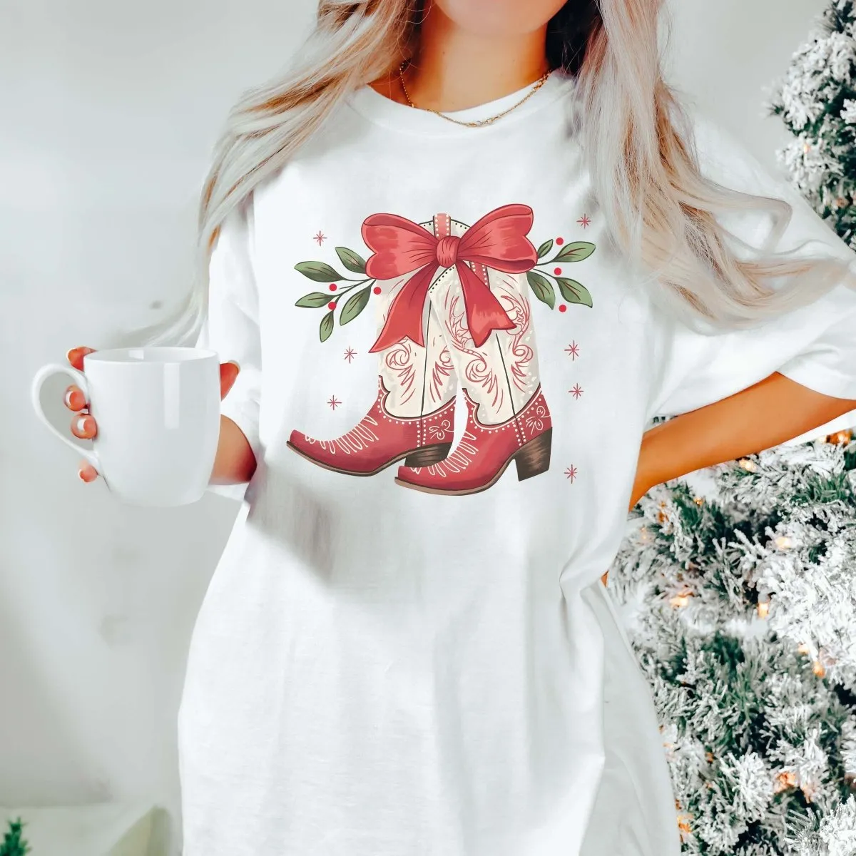 Christmas Boots With Bow Comfort Color Graphic Tee sold by Roxie’s Picks product image thumbnail 3
