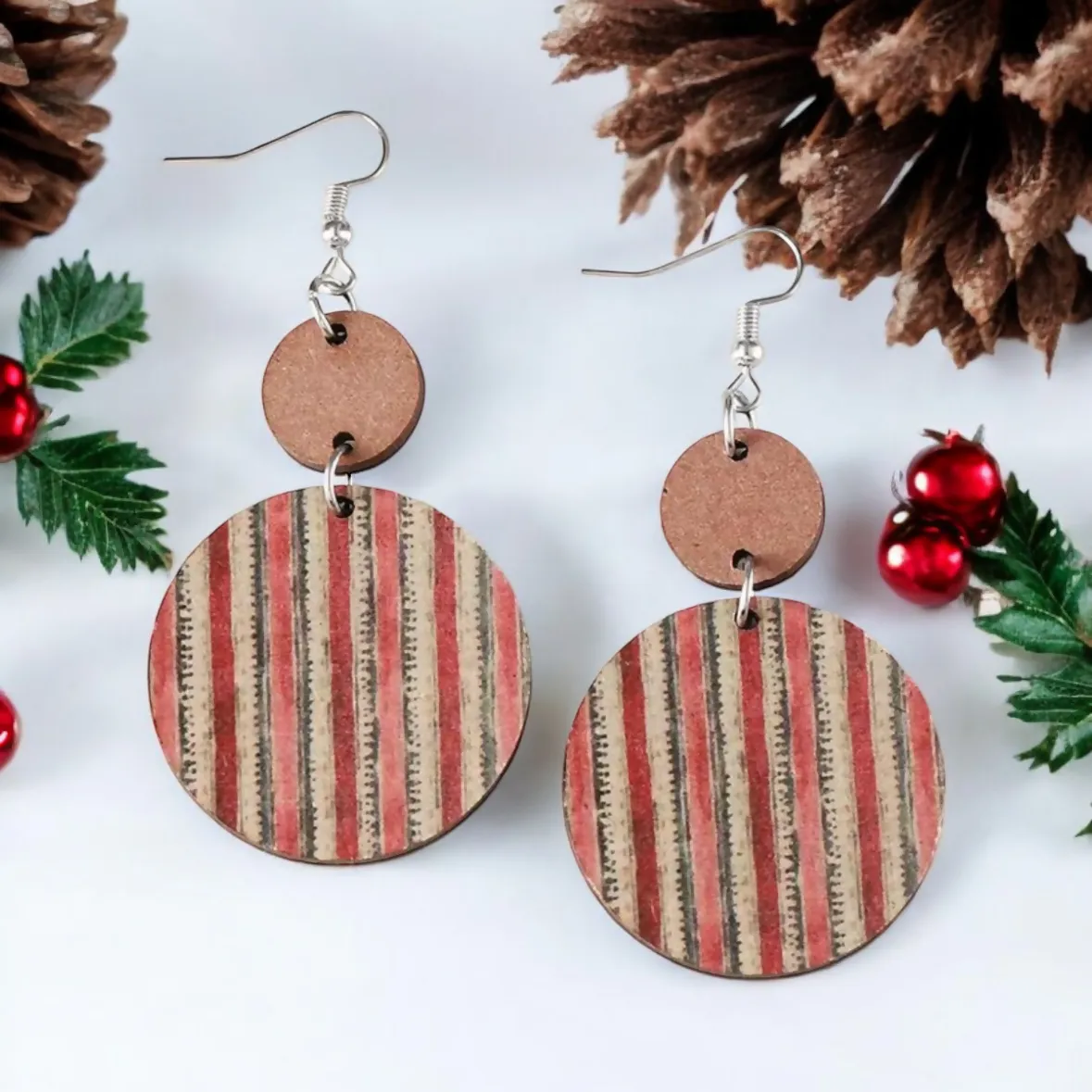Trendy Christmas Lightweight Wooden Dangle Earrings - Bold Stripes sold by Roxie’s Picks product image thumbnail 3