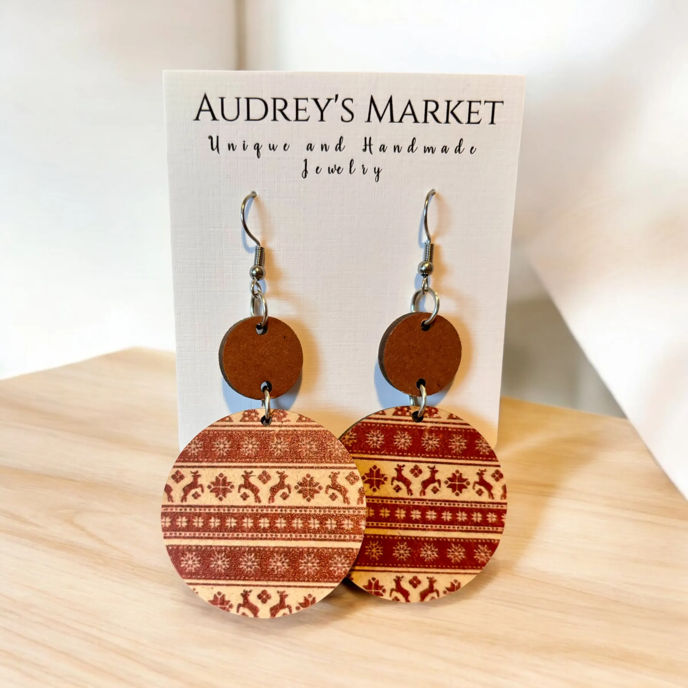 Trendy Christmas Dangle Earrings - Nordic Reindeers sold by Roxie’s Picks product image thumbnail 2